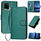 For vivo Y33s 4G Global / Y21t YX0070 Carbon Fiber Buckle Leather Phone Case with Lanyard(Dark Green) - 1