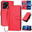For vivo Y35 4G/Y22 4G/Y22s 4G YX0070 Carbon Fiber Buckle Leather Phone Case with Lanyard(Red) - 1