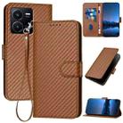 For vivo Y35 4G/Y22 4G/Y22s 4G YX0070 Carbon Fiber Buckle Leather Phone Case with Lanyard(Coffee) - 1