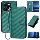 For vivo Y35 4G/Y22 4G/Y22s 4G YX0070 Carbon Fiber Buckle Leather Phone Case with Lanyard(Dark Green) - 1