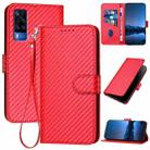 For vivo Y51/Y31 4G/Y53s 4G/Y51a YX0070 Carbon Fiber Buckle Leather Phone Case with Lanyard(Red) - 1