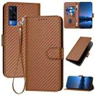 For vivo Y51/Y31 4G/Y53s 4G/Y51a YX0070 Carbon Fiber Buckle Leather Phone Case with Lanyard(Coffee) - 1