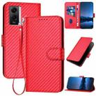 For vivo Y55 5G/Y55s 5G 2023 Global YX0070 Carbon Fiber Buckle Leather Phone Case with Lanyard(Red) - 1