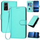 For vivo Y55 5G/Y55s 5G 2023 Global YX0070 Carbon Fiber Buckle Leather Phone Case with Lanyard(Light Blue) - 1