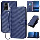 For vivo Y55 5G/Y55s 5G 2023 Global YX0070 Carbon Fiber Buckle Leather Phone Case with Lanyard(Royal Blue) - 1