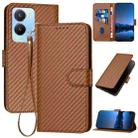 For vivo Y56 5G/Y16 4G/Y02s 4G Global YX0070 Carbon Fiber Buckle Leather Phone Case with Lanyard(Coffee) - 1