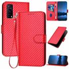 For vivo Y72 5G / iQOO Z3 YX0070 Carbon Fiber Buckle Leather Phone Case with Lanyard(Red) - 1