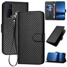 For vivo Y72 5G / iQOO Z3 YX0070 Carbon Fiber Buckle Leather Phone Case with Lanyard(Black) - 1