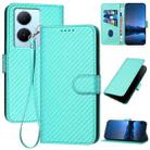 For vivo Y78+ 5G Global YX0070 Carbon Fiber Buckle Leather Phone Case with Lanyard(Light Blue) - 1