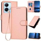 For vivo Y78+ 5G Global YX0070 Carbon Fiber Buckle Leather Phone Case with Lanyard(Pink) - 1