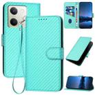 For vivo Y100 5G Global YX0070 Carbon Fiber Buckle Leather Phone Case with Lanyard(Light Blue) - 1