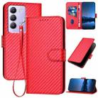 For vivo Y100 5G IDN / Y200e 5G Global YX0070 Carbon Fiber Buckle Leather Phone Case with Lanyard(Red) - 1