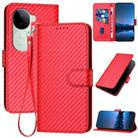 For vivo iQOO Z9s / V40e India YX0070 Carbon Fiber Buckle Leather Phone Case with Lanyard(Red) - 1