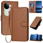 For vivo iQOO Z9s / V40e India YX0070 Carbon Fiber Buckle Leather Phone Case with Lanyard(Coffee) - 1