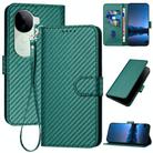 For vivo iQOO Z9s / V40e India YX0070 Carbon Fiber Buckle Leather Phone Case with Lanyard(Dark Green) - 1