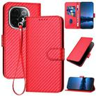 For vivo iQOO Z9s Pro / T3 Pro 5G India YX0070 Carbon Fiber Buckle Leather Phone Case with Lanyard(Red) - 1