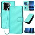 For vivo iQOO Z9s Pro / T3 Pro 5G India YX0070 Carbon Fiber Buckle Leather Phone Case with Lanyard(Light Blue) - 1