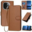 For vivo iQOO Z9s Pro / T3 Pro 5G India YX0070 Carbon Fiber Buckle Leather Phone Case with Lanyard(Coffee) - 1