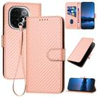 For vivo iQOO Z9s Pro / T3 Pro 5G India YX0070 Carbon Fiber Buckle Leather Phone Case with Lanyard(Pink) - 1