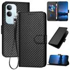 For vivo Y19s Global YX0070 Carbon Fiber Buckle Leather Phone Case with Lanyard(Black) - 1