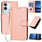 For vivo Y19s Global YX0070 Carbon Fiber Buckle Leather Phone Case with Lanyard(Pink) - 1