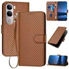 For vivo Y300 / V40 Lite 4G / 5G IDN YX0070 Carbon Fiber Buckle Leather Phone Case with Lanyard(Coffee) - 1