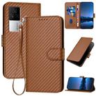 For vivo iQOO 7 India / iQOO Neo5 YX0070 Carbon Fiber Buckle Leather Phone Case with Lanyard(Coffee) - 1
