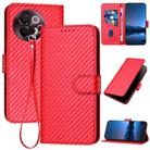 For vivo V30e YX0070 Carbon Fiber Buckle Leather Phone Case with Lanyard(Red) - 1