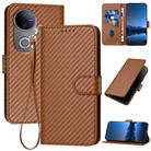 For vivo V50 YX0070 Carbon Fiber Buckle Leather Phone Case with Lanyard(Coffee) - 1