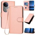 For vivo V50 YX0070 Carbon Fiber Buckle Leather Phone Case with Lanyard(Pink) - 1