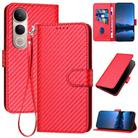 For vivo V50 Lite 4G / 5G YX0070 Carbon Fiber Buckle Leather Phone Case with Lanyard(Red) - 1