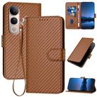For vivo V50 Lite 4G / 5G YX0070 Carbon Fiber Buckle Leather Phone Case with Lanyard(Coffee) - 1