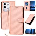 For vivo Y29 4G YX0070 Carbon Fiber Buckle Leather Phone Case with Lanyard(Pink) - 1