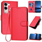 For vivo Y29s 5G / Y04 4G Global YX0070 Carbon Fiber Buckle Leather Phone Case with Lanyard(Red) - 1
