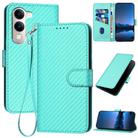 For vivo Y29s 5G / Y04 4G Global YX0070 Carbon Fiber Buckle Leather Phone Case with Lanyard(Light Blue) - 1