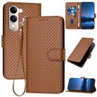 For vivo Y29s 5G / Y04 4G Global YX0070 Carbon Fiber Buckle Leather Phone Case with Lanyard(Coffee) - 1