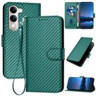 For vivo Y29s 5G / Y04 4G Global YX0070 Carbon Fiber Buckle Leather Phone Case with Lanyard(Dark Green) - 1