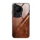 For Huawei Pura 70 Ultra Wood Grain Glass Phone Case(Dark Brown) - 1