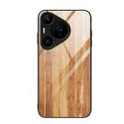 For Huawei Pura 70 Pro Wood Grain Glass Phone Case(Yellow) - 1