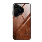 For Huawei Pura 70 Wood Grain Glass Phone Case(Dark Brown) - 1