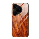 For Huawei Pura 70 Wood Grain Glass Phone Case(Light Brown) - 1