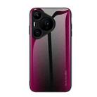 For Huawei Pura 70 Texture Gradient Glass TPU Phone Case(Rose Red) - 1