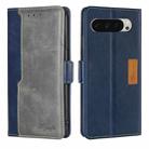 For Google Pixel 9 Contrast Color Side Buckle Leather Phone Case(Blue + Grey) - 1