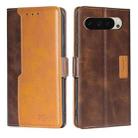 For Google Pixel 9 Contrast Color Side Buckle Leather Phone Case(Dark Brown + Gold) - 1