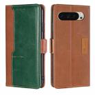 For Google Pixel 9 Contrast Color Side Buckle Leather Phone Case(Light Brown + Green) - 1