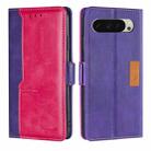 For Google Pixel 9 Contrast Color Side Buckle Leather Phone Case(Purple + Rose Red) - 1