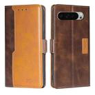 For Google Pixel 9 Pro XL Contrast Color Side Buckle Leather Phone Case(Dark Brown + Gold) - 1