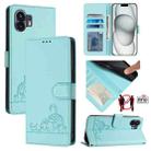 For Nothing Phone 2A Cat Rat Embossed Pattern RFID Leather Phone Case with Lanyard(Mint Green) - 1