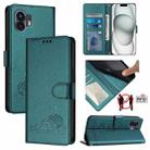 For Nothing Phone 2A Cat Rat Embossed Pattern RFID Leather Phone Case with Lanyard(Peacock Green) - 1