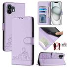 For Nothing Phone 2A Cat Rat Embossed Pattern RFID Leather Phone Case with Lanyard(Purple) - 1